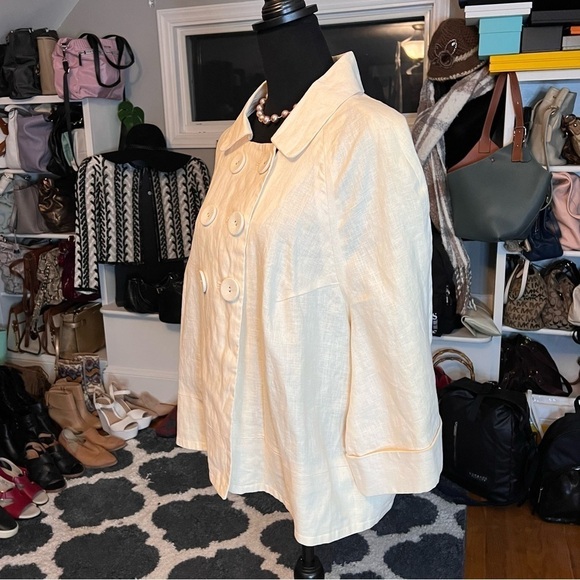 SANDRO SPORTSWEAR Linen Double Breasted Ivory Jacket Size L - Picture 3 of 7